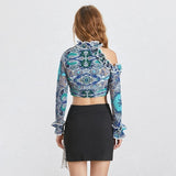 TETRA aquamarine cold-shoulder crop top
