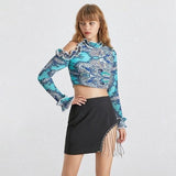 TETRA aquamarine cold-shoulder crop top