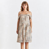 Jana off-shoulder apricot beige flare midi dress