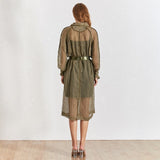 Mesh windbreaker trench in khaki
