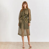Mesh windbreaker trench in khaki