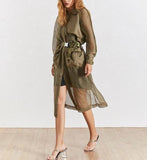 Mesh windbreaker trench in khaki