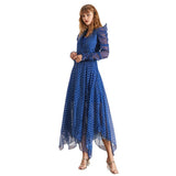 Tiana polka dot asymmetric maxi dress in blue