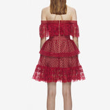 Rouge lace off-shoulder mini dress in red