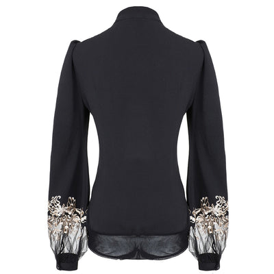 Lantern-sleeve embroidered bodysuit