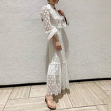 Morandi lantern sleeved lace maxi dress