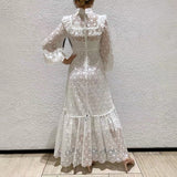 Morandi lantern sleeved lace maxi dress