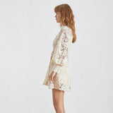 Genovia buttoned lace mini dress in apricot white