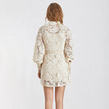 Genovia buttoned lace mini dress in apricot white