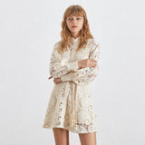 Genovia buttoned lace mini dress in apricot white