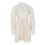 Genovia buttoned lace mini dress in apricot white