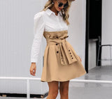 Belted color-block flared midi dress