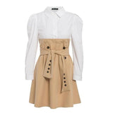 Belted color-block flared midi dress