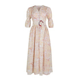 Puff sleeve belted floral maxi dress