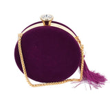 Purple gem round tasseled wrist clutch