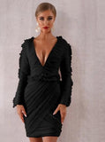 ROMINA draped ruffled mesh mini dress in black-mini dress-Primetime Looks