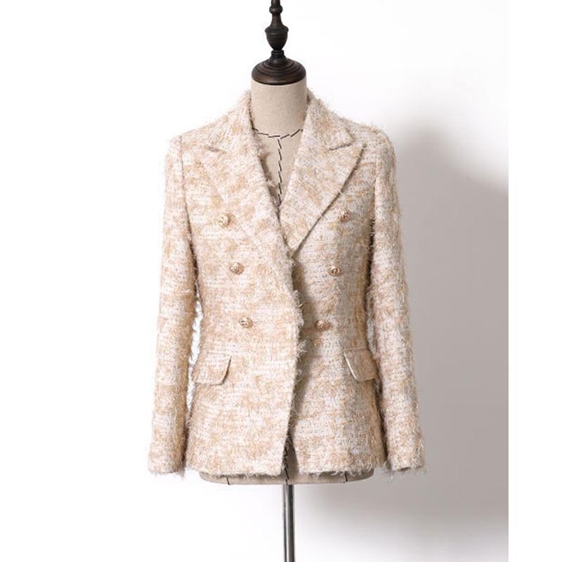 Rosy beige double-breasted wool-blend jacket