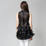 Ruffled organza long blouse