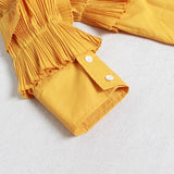 Ruffled pleated cold-shoulder ruffled blouse