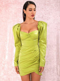 SALMA puff sleeved mini dress in green
