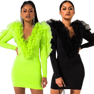 Santa Ana sheath dress with ruffled shoulders