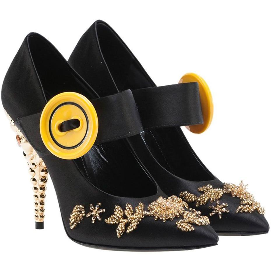 Satin decorated pumps in black