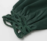 Satin ruffled mini dress in dark green