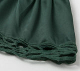 Satin ruffled mini dress in dark green
