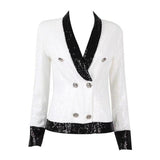 Sequined Two-Tone Deep V-Neck Blazer