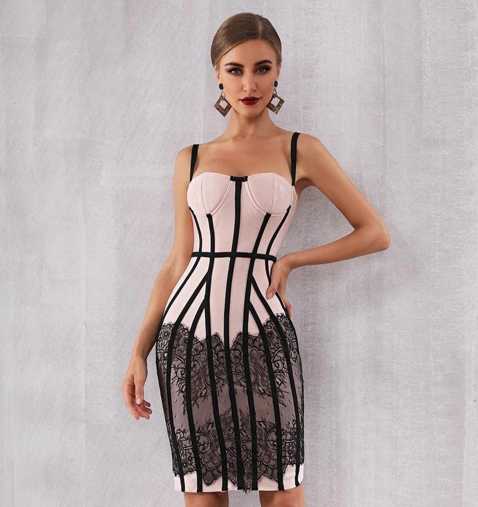 Sheath bandage type mini dress in apricot