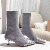 Sock boots with sequinned toe in gray