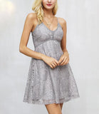 Spaghetti strap lace mini dress in gray