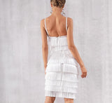 Spaghetti straps fringe white midi dress