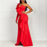 Tammy off-shoulder slit ruffled evening dress