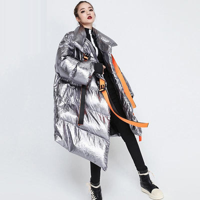 Turtleneck asymmetric silver coat