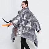 Turtleneck asymmetric silver coat