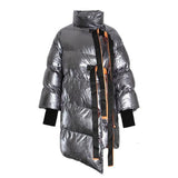 Turtleneck asymmetric silver coat