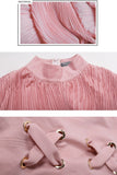 Turtleneck pleated laced pink dress