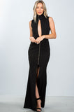 Zipper statement turtleneck maxi black dress